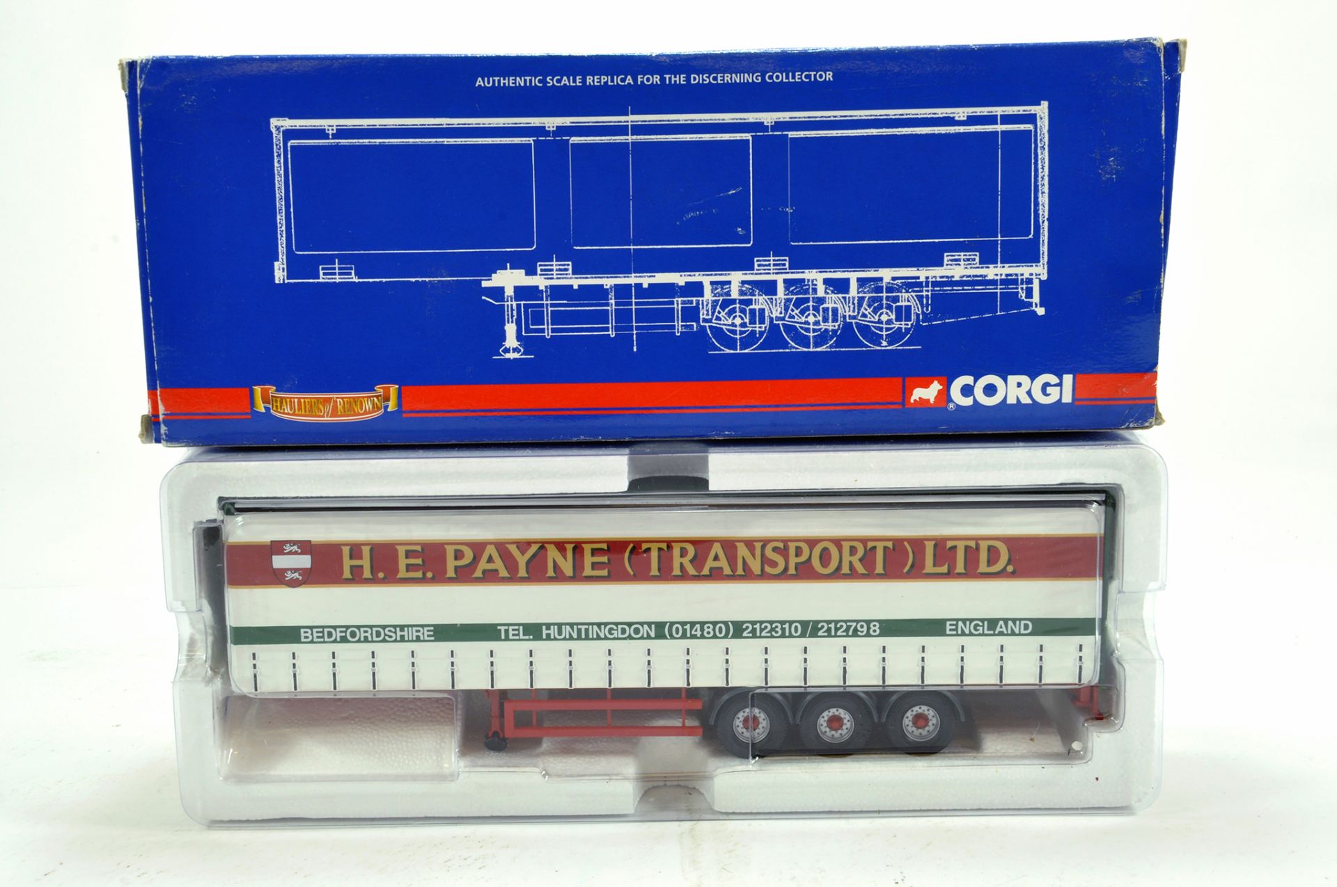 Corgi 1/50 Diecast Truck Issue Comprising HE Payne Curtain Trailer. NM to M in Box.