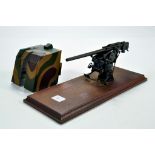 Impressive White Metal 1/32 WWII Flak Gun on Pedestal Mounted on wooden plinth complere with shield.