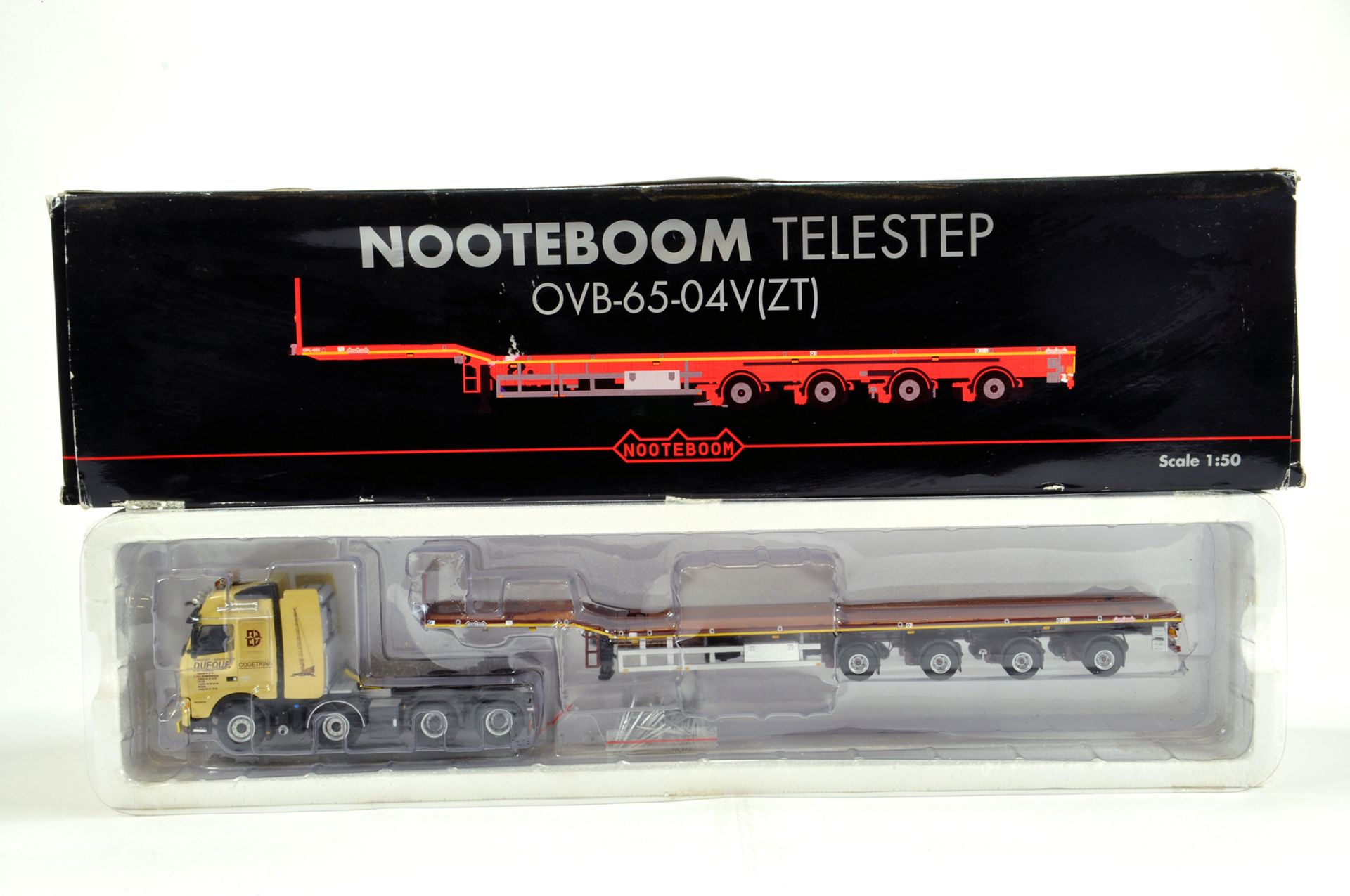 WSI 1/50 diecast issue comprising Volvo FH Nooteboom Telestep Trailer in livery of Dufour. NM to M