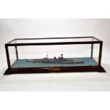 Impressive display piece of HMS Hood 1941 contained within glass display case.