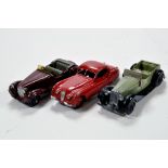 Dinky Trio of Diecast Car Issues comprising Alvis, Jaguar and 4 Seater Sports Car. Generally F to G.