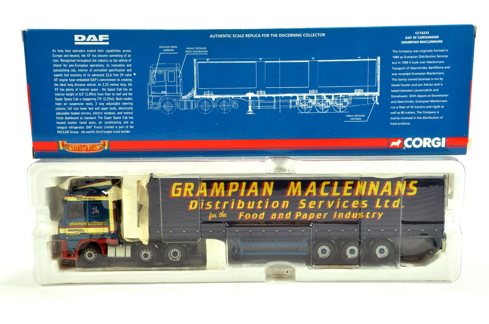 Corgi 1/50 Diecast Truck Issue Comprising No. CC13233 DAF XF Curtainside in livery of Grampian. E to