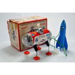 Yonezawa (Japan) Moon Explorer Tinplate and plastic remote control space vehicle. Red and white with