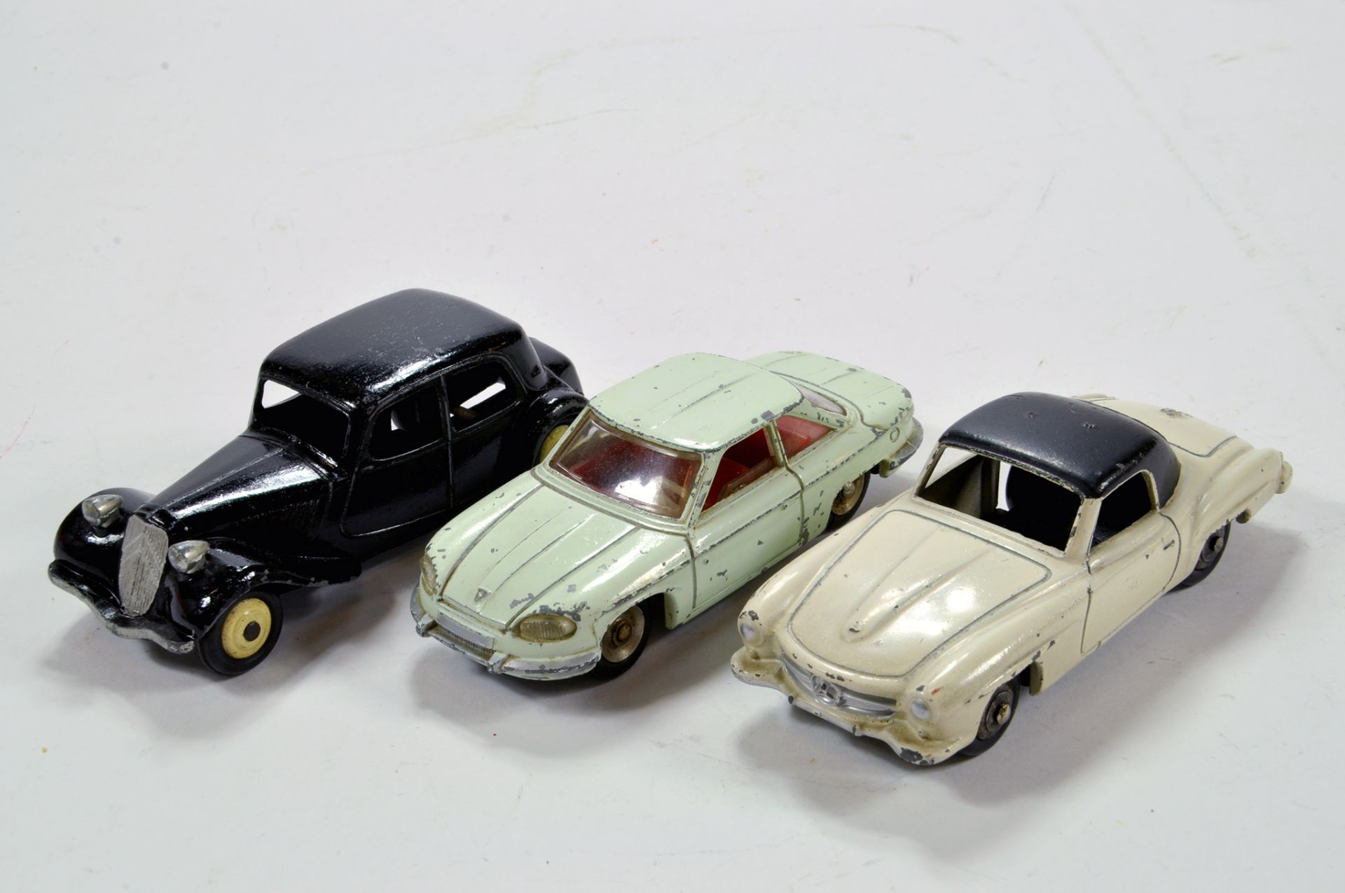 Dinky Trio of Diecast Car Issues comprising Panhard 24, Citroen 11BL and Mercedes 190SL. Generally F