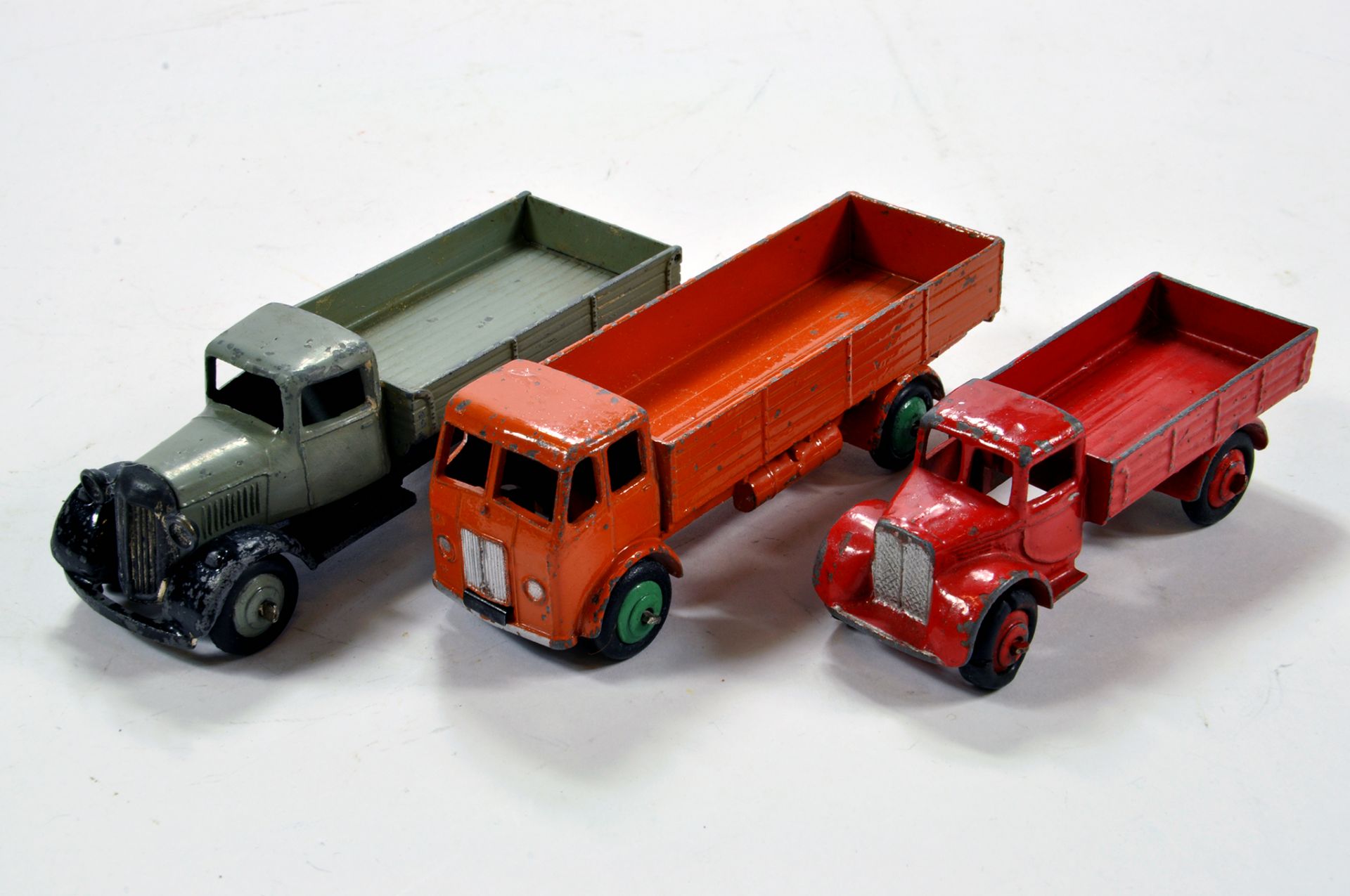 Dinky Trio of Diecast Commercial Issues comprising Tipping Wagon, Forward Control Lorry and Motor