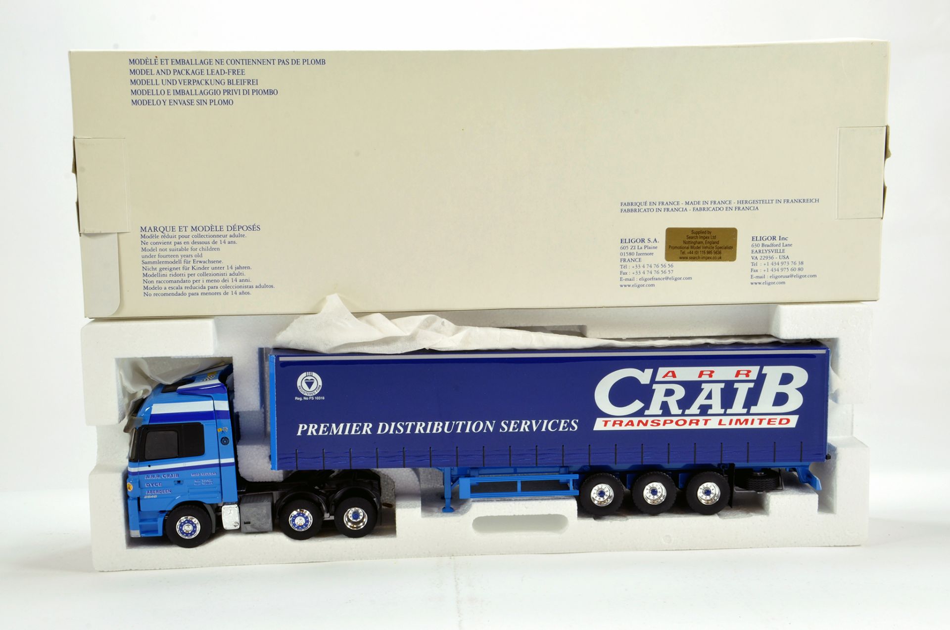 Eligor 1/43 Diecast Truck Issue Comprising DAF XF Curtain Trailer in Livery of CRAIB. Search Impex