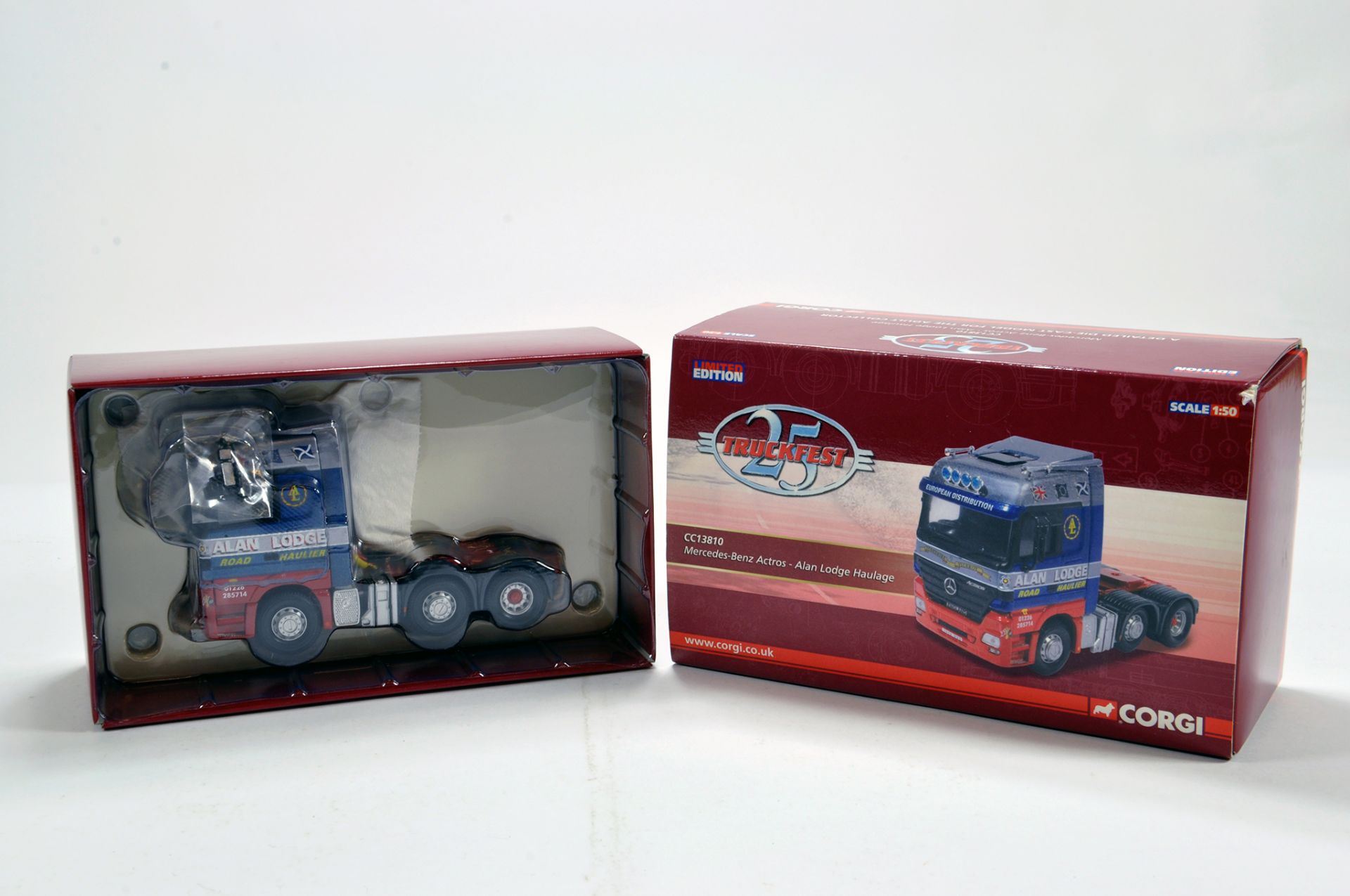 Corgi 1/50 Diecast Truck Issue Comprising Truckfest No. CC13810 MB Actros in livery of Alan Lodge