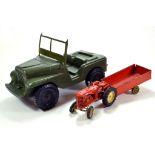 Action Man Large Plastic Jeep plus Lesney Large Scale Massey Harris Tractor and Mettoy Trailer. (3)