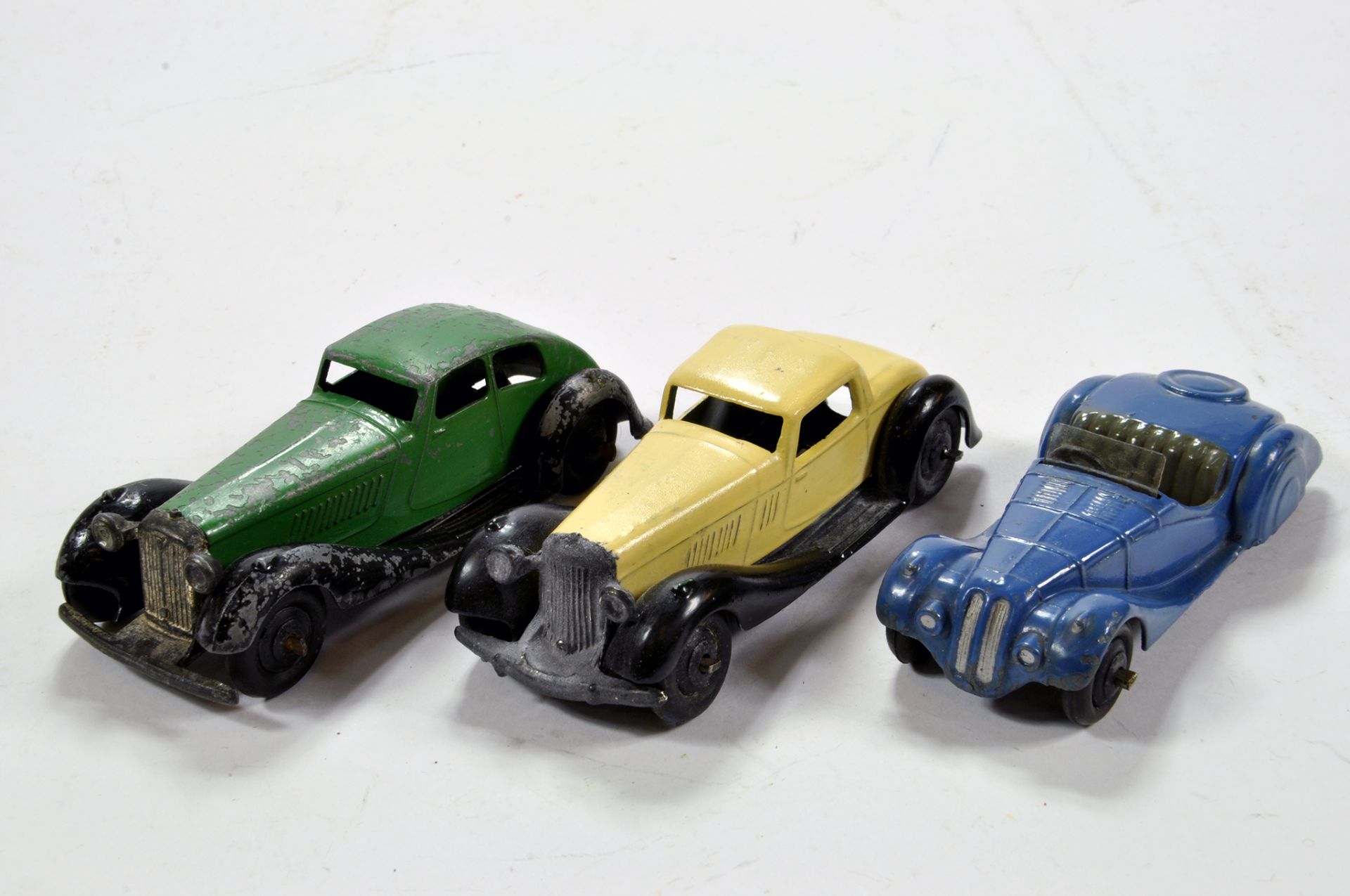 Dinky Trio of Diecast Car Issues comprising Frazer Nash, Humber (repaint) and Rover. Generally F