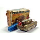 Wells Brimtoy Battery Operated Tin Plate Crusader Tank. Untested but appears VG in F Box.