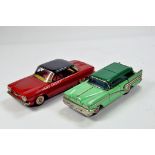 Scarce Bandai Friction Driven Tin Plate Ford Fairlane Station Wagon plus Chevrolet Corvair. Both