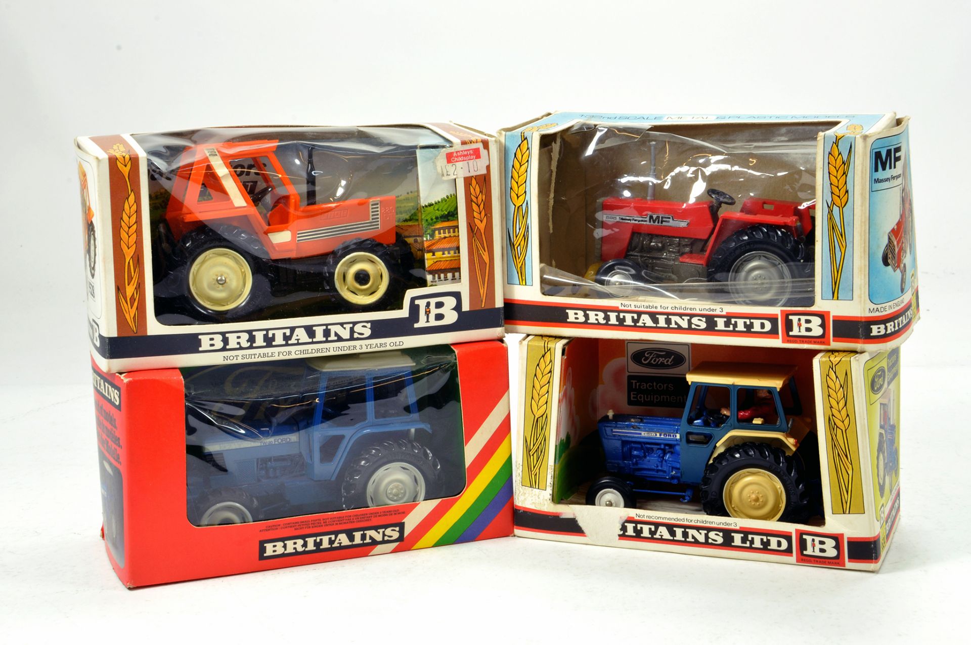 Britains 1/32 Farm Issues comprising various Tractor models. Fiat, Ford, and Massey. Generally F