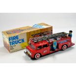 Chinese Tin Plate MF718 Fire Truck, friction driven with siren. Displays well in Box.