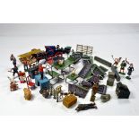 Misc group of lead metal garden, accessories and figures from various makers. Johillco, Britains