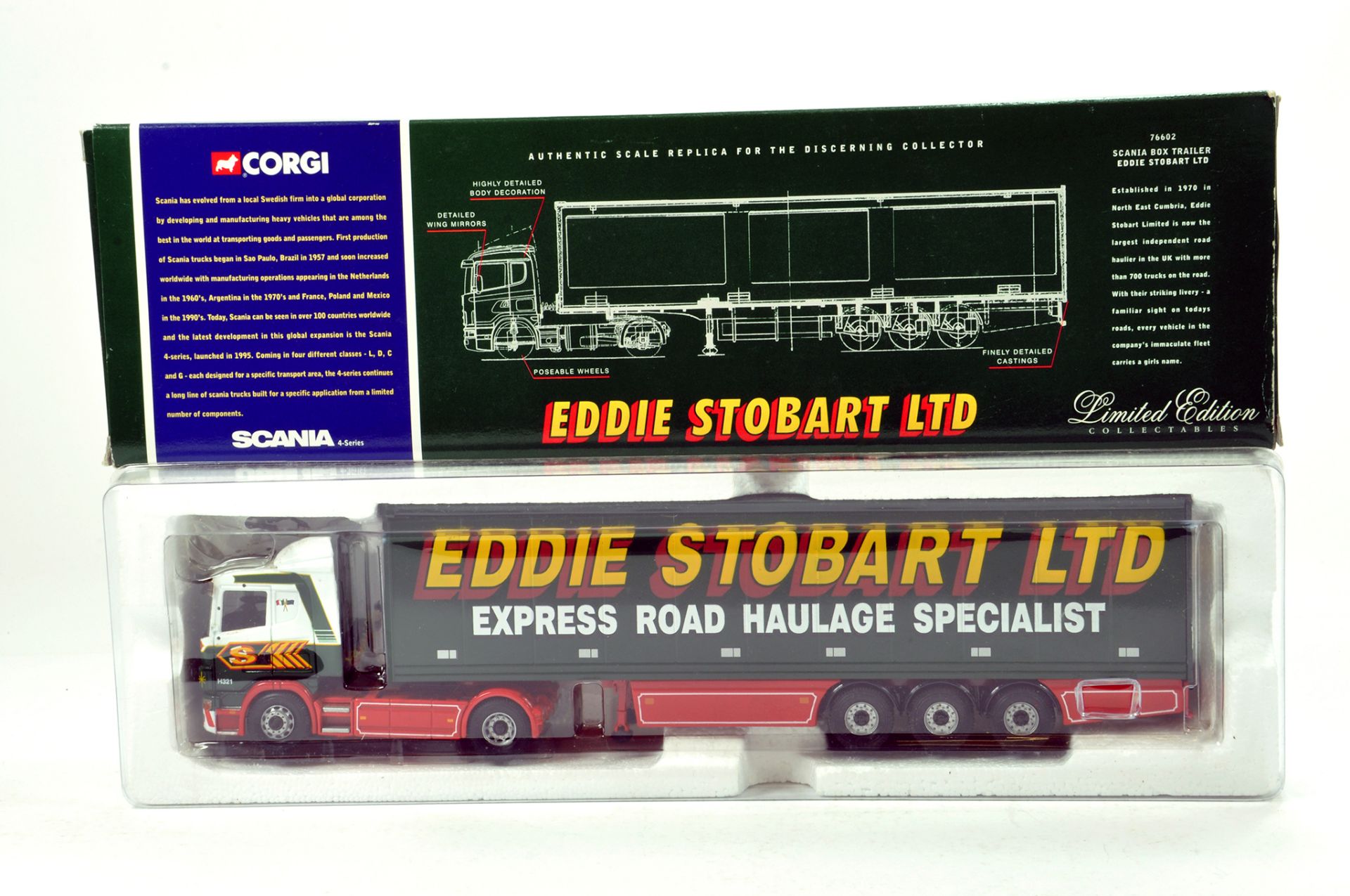 Corgi 1/50 Diecast Truck Issue comprising No. 76602 Scania Box Trailer in livery of Eddie Stobart.