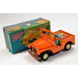 Scarce Nomura (Japan) Tin Plate Friction Farm Jeep. Wonderfully Bright Toy with original box.