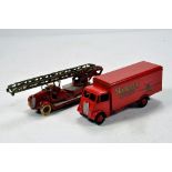 Duo of Dinky Unboxed issue comprising Fire Engine plus fine example of Slumberland Guy Van. G to
