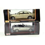 Maisto 1/18 diecast duo comprising Jaguar S Type and Mercedes issues. E to NM in Boxes. (2)