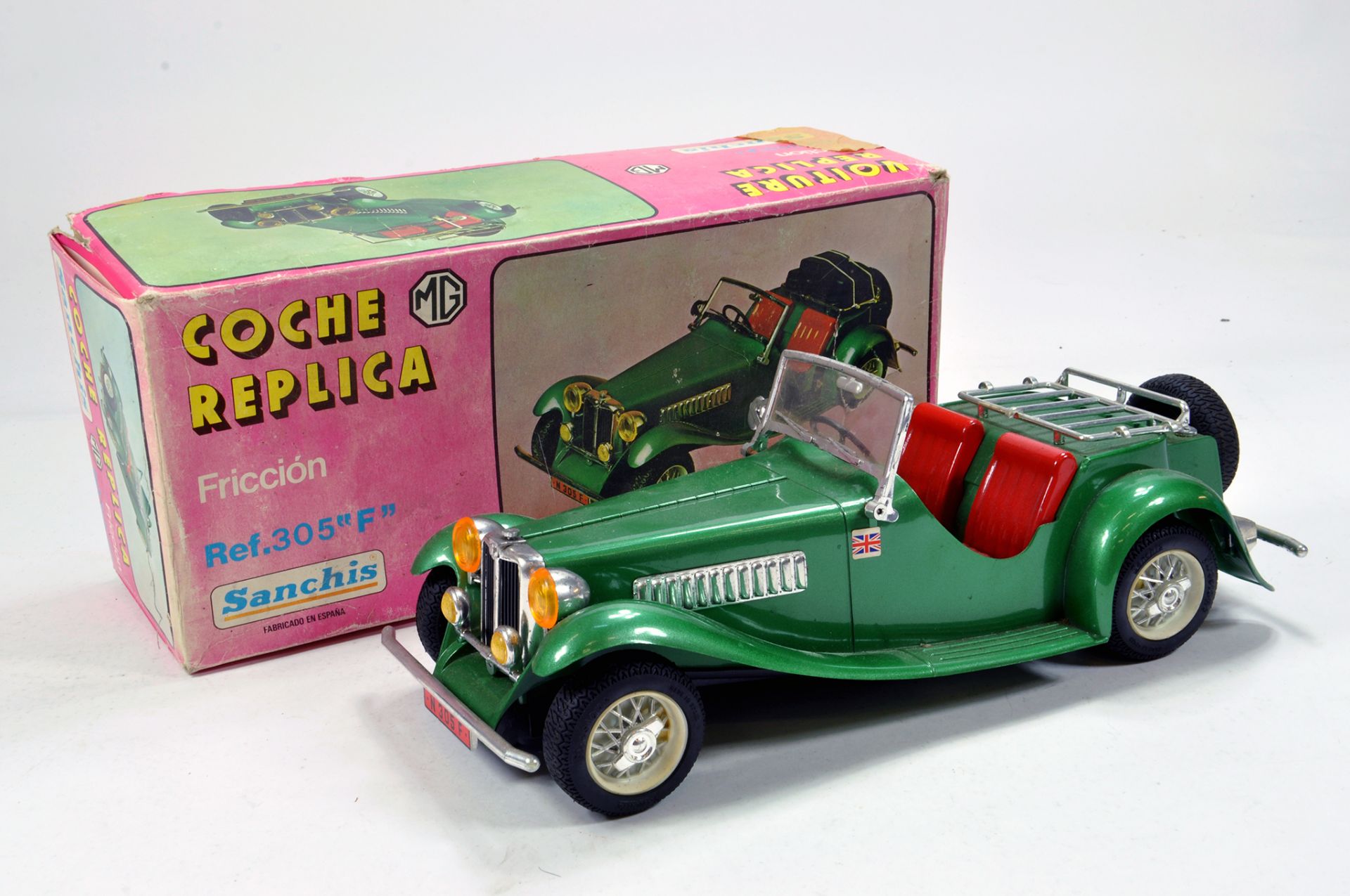 Sanchis (Spain) large scale 1/12 scale plastic friction drive model of an MG TD Sports car. Superb