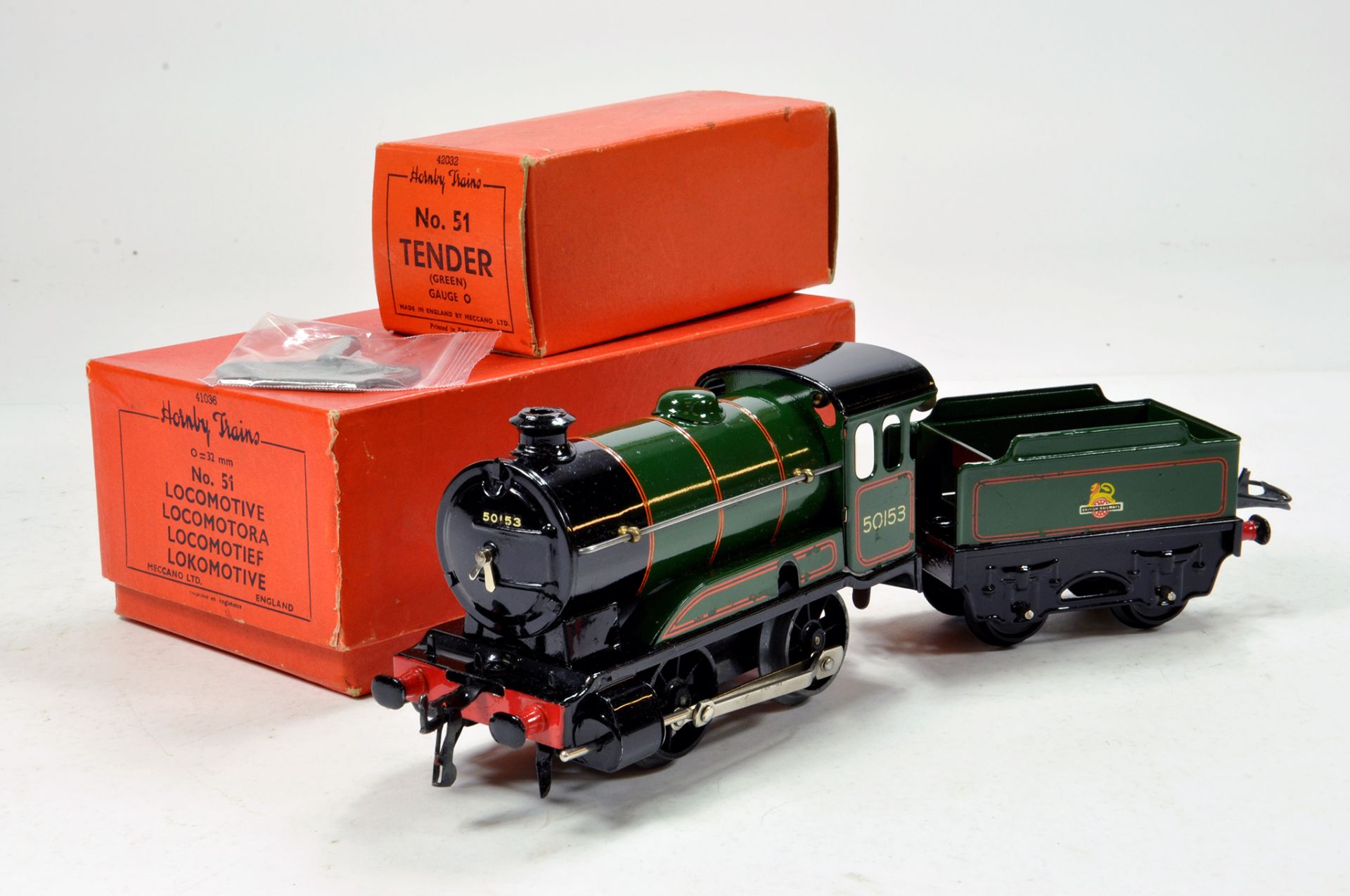 A beautiful example of a boxed Hornby O Gauge Railway issue comprising No. 51 Clockwork Locomotive