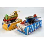 Duo of retro and original Tin Plate Toys from China. Sky Bus and Avion Aircraft with boxes. (2)