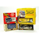 Assorted diecast group comprising Polistil Mini Cooper, Corgi Lotus and two others. E to NM in