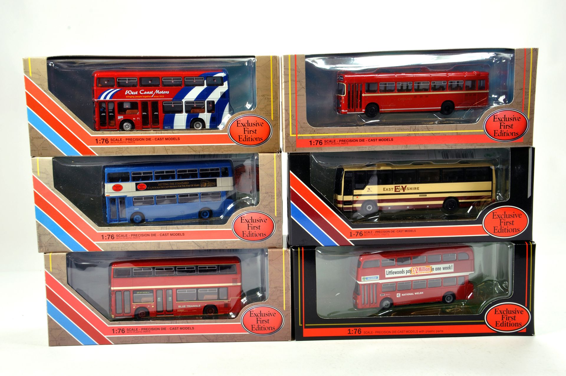 EFE 1/76 diecast Bus group comprising various issues. Generally NM to M in Boxes. (6)