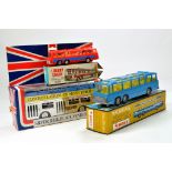 Unusual plastic issue bus coach group comprising Roxy Toys Vauxhall Coach, Laurie Toys Luxury