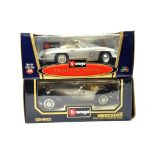 Burago 1/18 diecast duo comprising Mercedes Benz 300 SL plus MB 500K Roadster issues. E to NM in