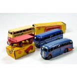 Dinky Diecast group comprising bus issues plus trailer. Generally F to E with F to G Boxes for two