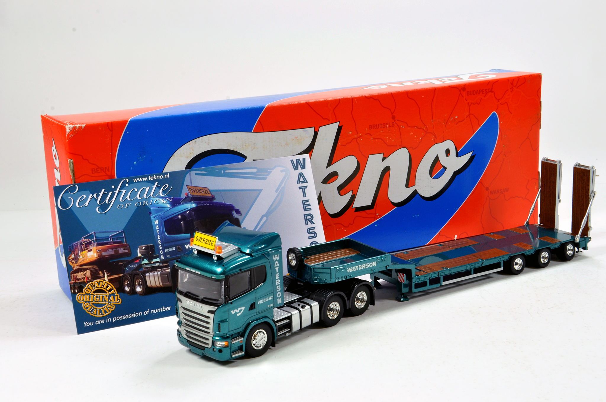 Tekno 1/50 Diecast Precision Truck Issue comprising Scania with Low Loader Trailer in livery of