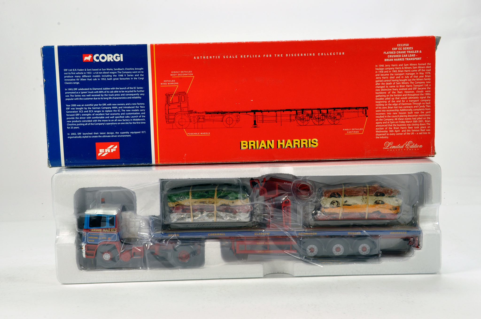 Corgi 1/50 Diecast Truck Issue comprising No. CC11910 ERF Crane Trailer with Car Load in livery of