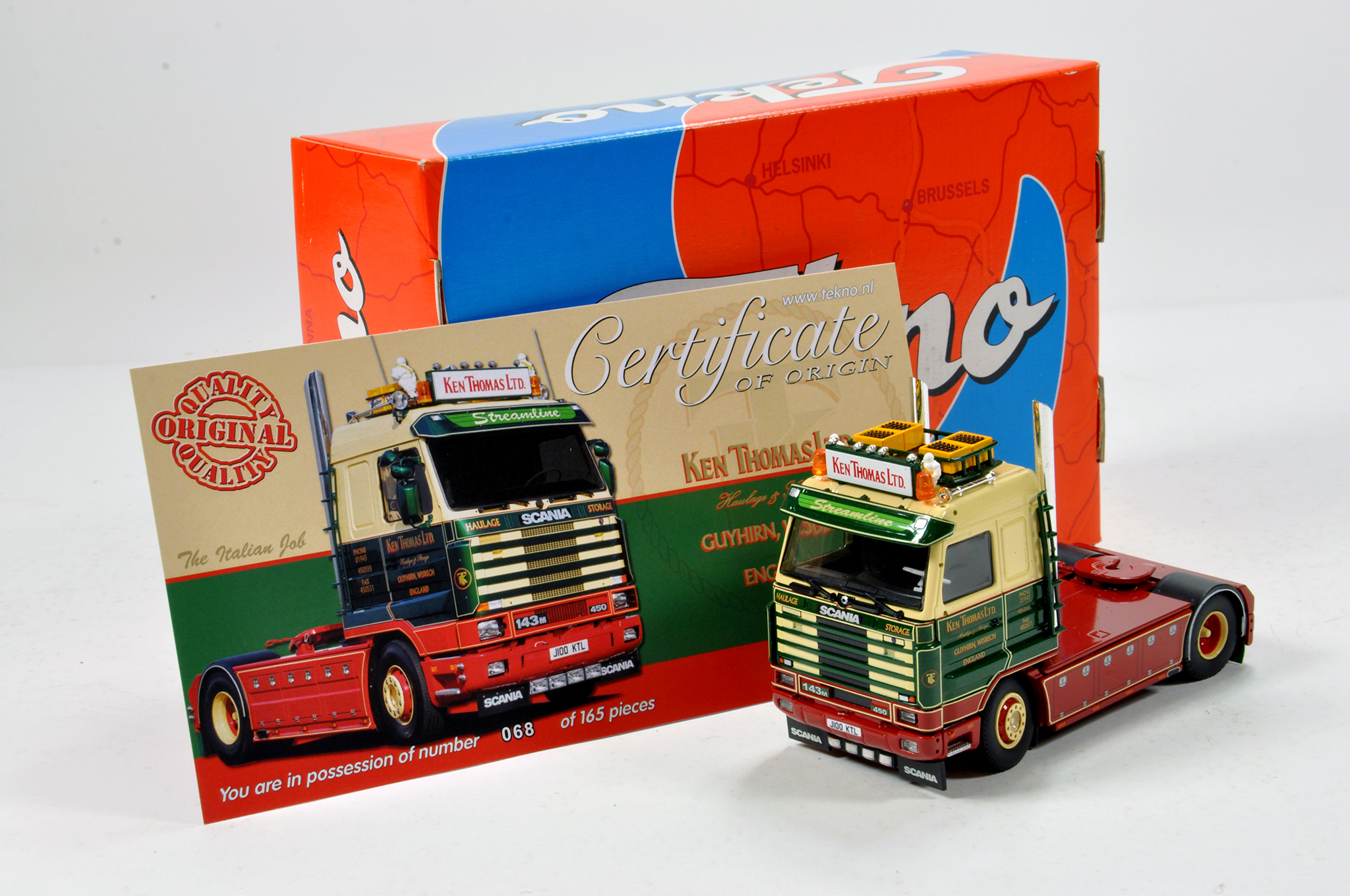 Tekno 1/50 Diecast Precision Truck Issue comprising Scania 143M in livery of Ken Thomas. NM in Box.