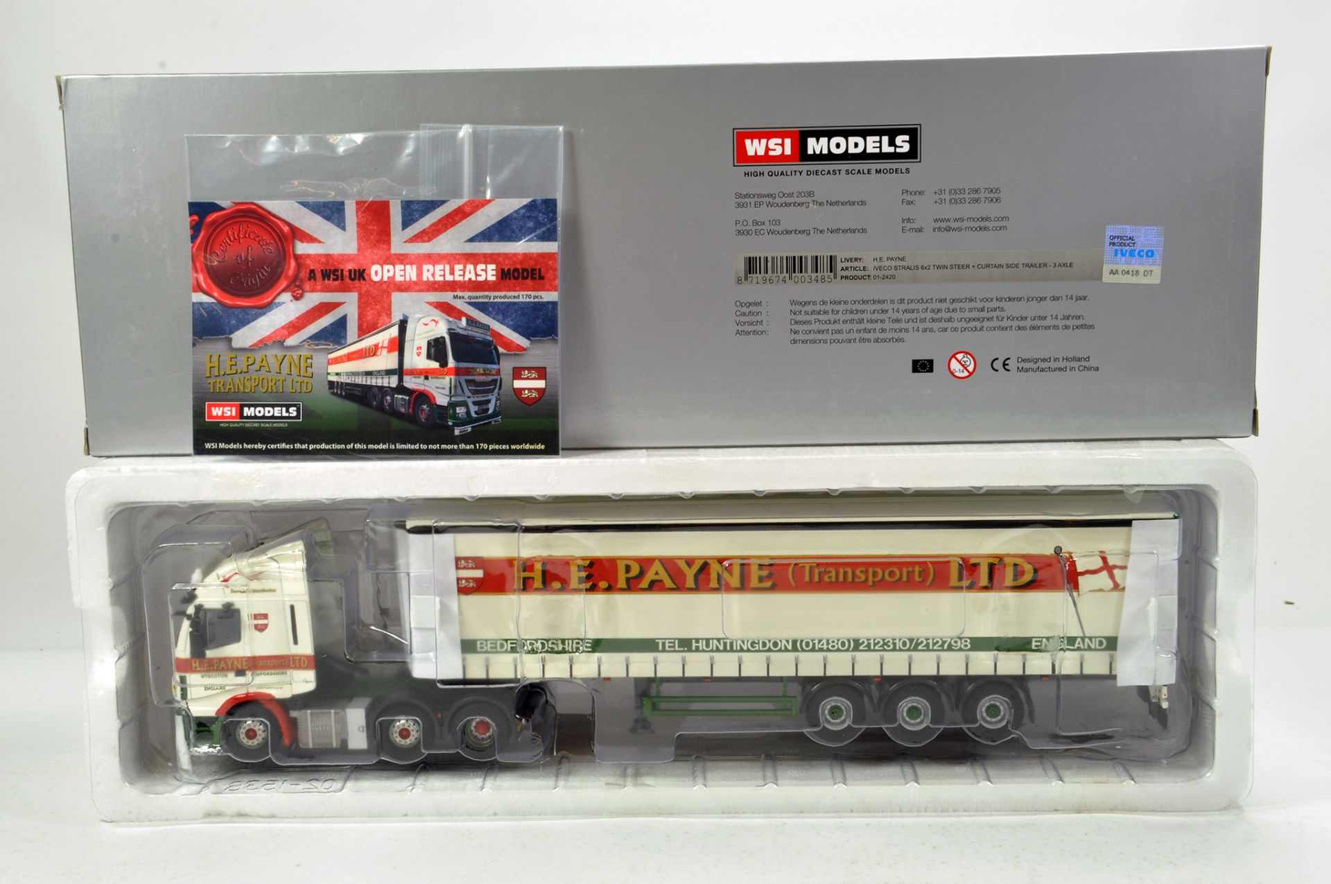 WSI 1/50 Diecast Precision Truck Issue comprising Iveco Stralis with Curtain Trailer in livery of HE