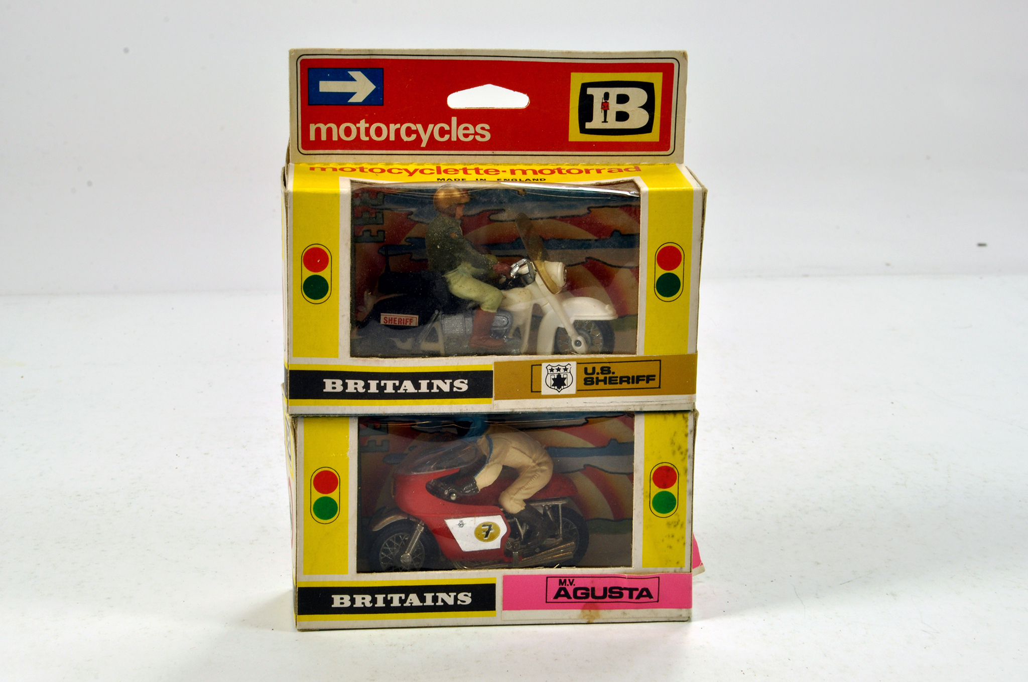 Britains Motorcycle Duo comprising US Sheriff and MV Agusta. E to NM in Boxes. (2)