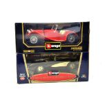 Burago 1/18 diecast duo comprising Jaguar SS100 plus Chevrolet Corvette issues. E to NM in Boxes. (