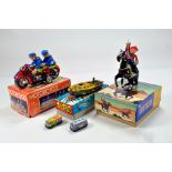 Group of Chinese and Japanese issue tin plate toys comprising Police Motorbike, Cowboy with Whip and