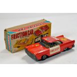 Scarce IY Metal Toys (Japan) Tin Plate Friction Driven Fire Chief Car. Displays well in original