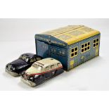 Rare Mettoy Joytown Tin Plate Flying Squad Station complete with Ambulance and Police Car. Generally