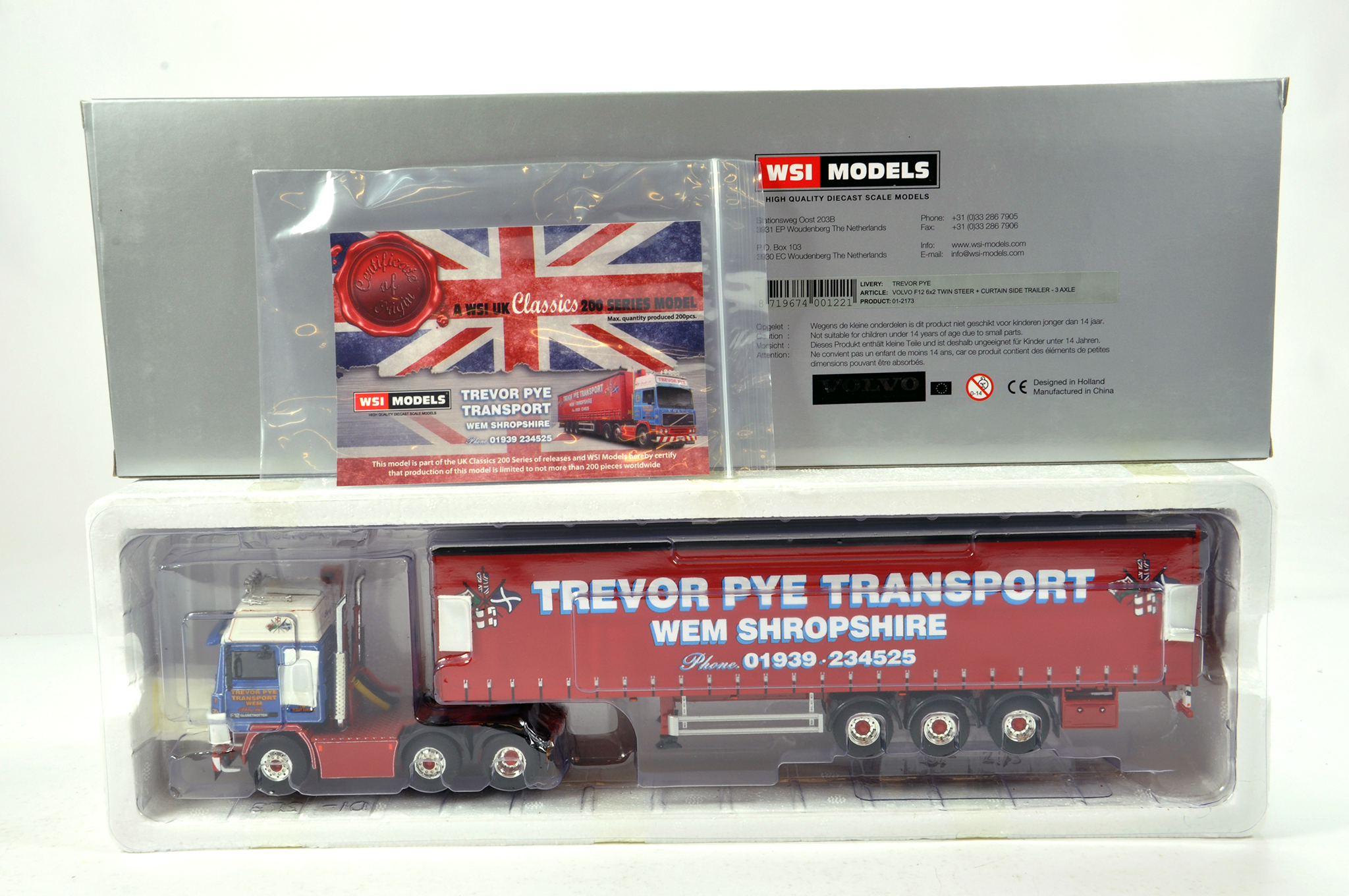 WSI 1/50 Diecast Precision Truck Issue comprising Volvo F12 with Curtain Trailer in livery of Trevor