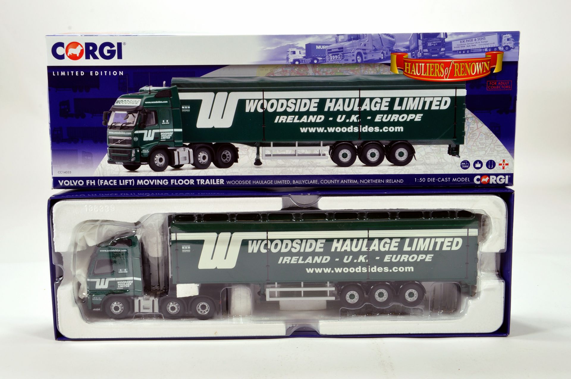 Corgi 1/50 diecast truck issue comprising No. CC14033 Volvo FH Moving Floor Trailer in livery of