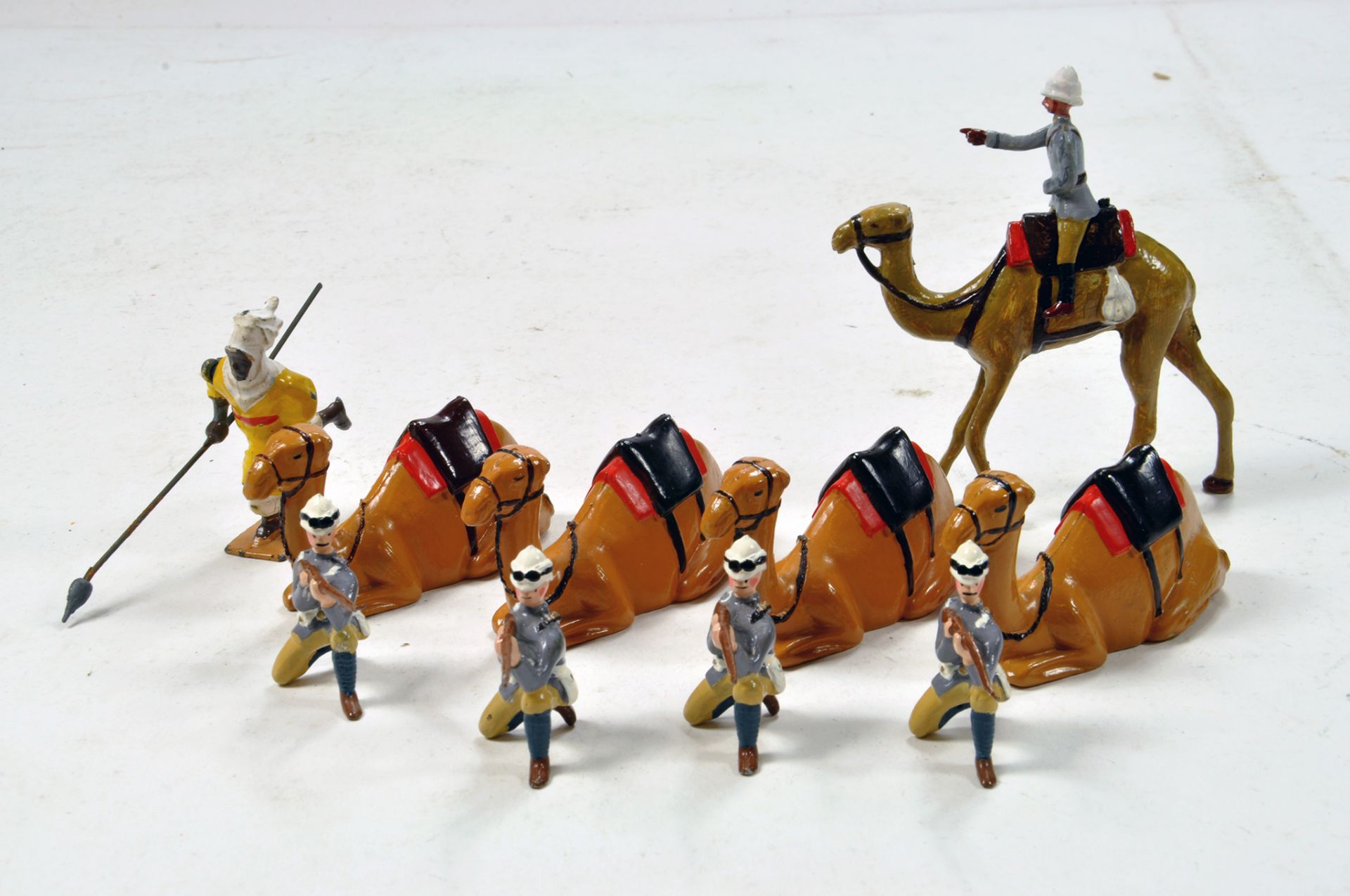 A White Metal Figure group comprising Camels, Gunners and Riders etc. Generally E.