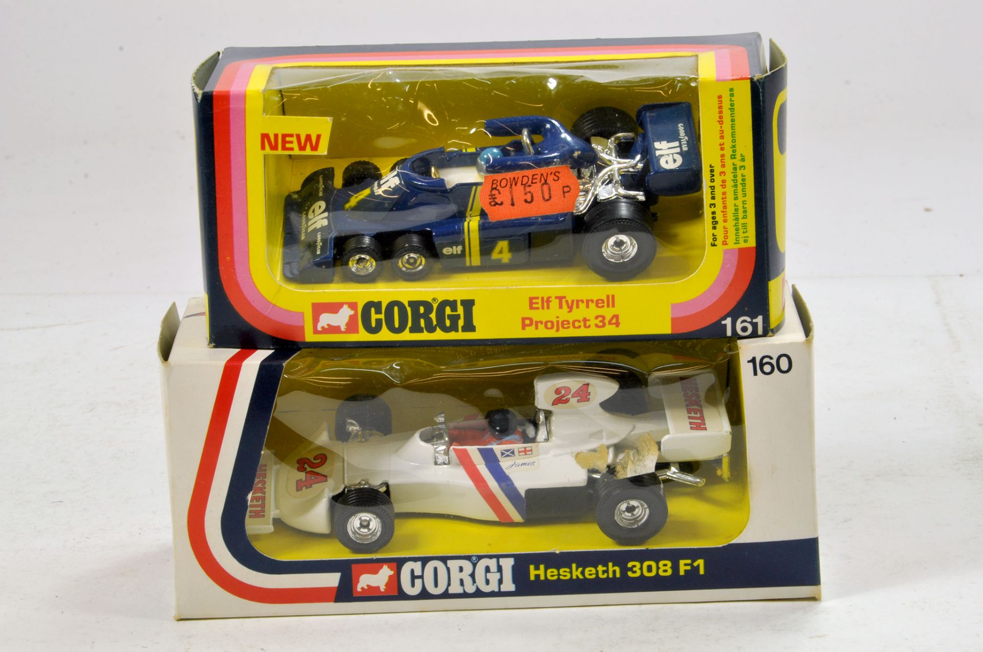 Corgi Diecast duo comprising No. 161 and 160 Racing Cars. E to NM in Boxes.