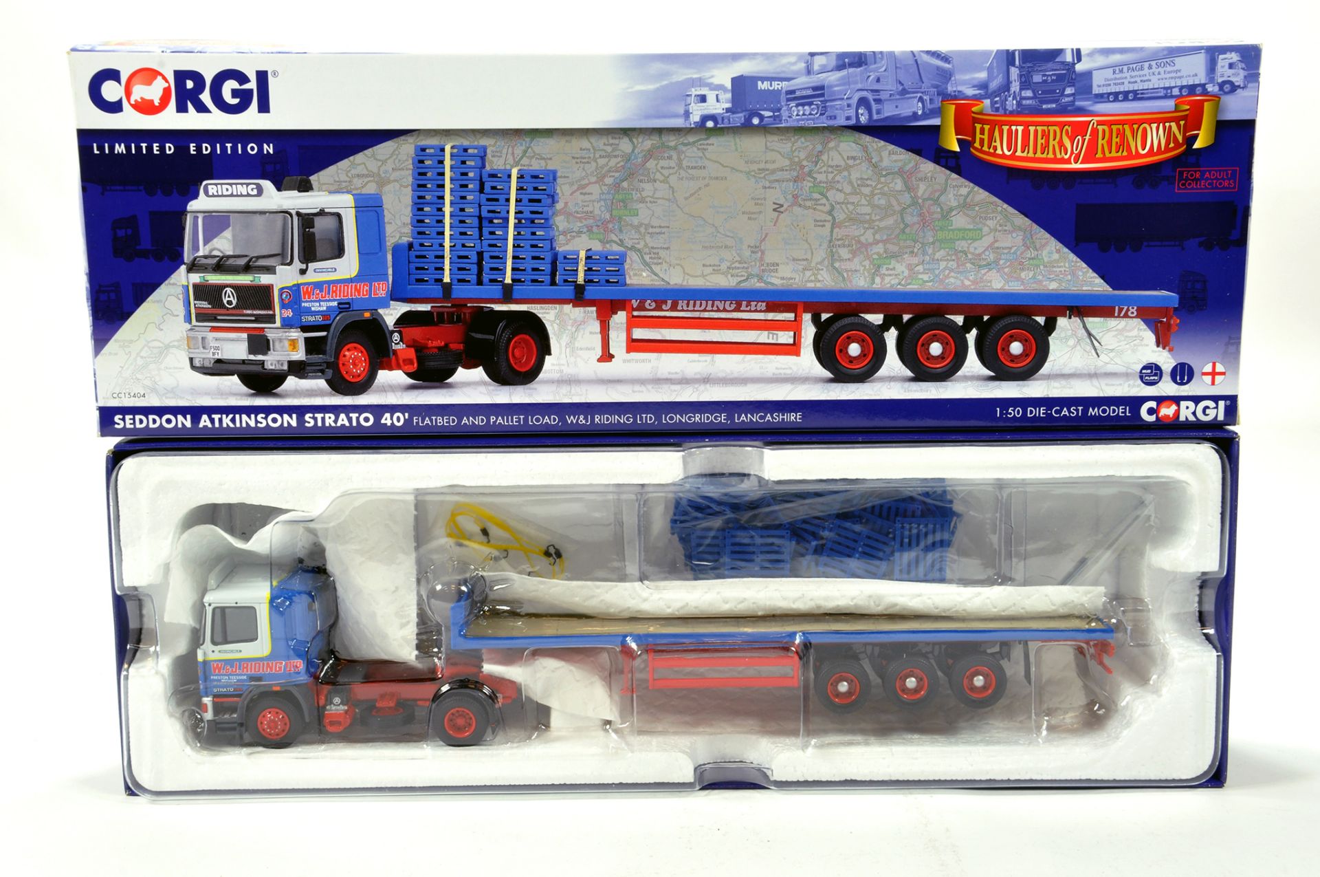 Corgi 1/50 diecast truck issue comprising No. CC15404 Seddon Atkinson Statro 40 Flatbed and Pallet