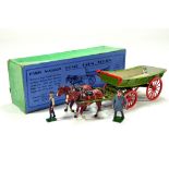 Britains No. 5F Farm Wagon Set Comprising Green 4 wheeled Wagon with Red Spoked Wheels, Brown Horses