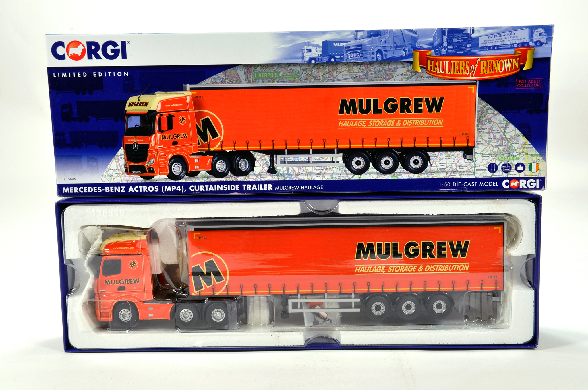 Corgi 1/50 diecast truck issue comprising No. CC15806 Mercedes Actros Curtainside in livery of