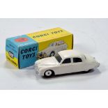 Corgi No. 208 Jaguar 2.4 litre Saloon with white body, silver trim and flat spun hubs. E to NM in