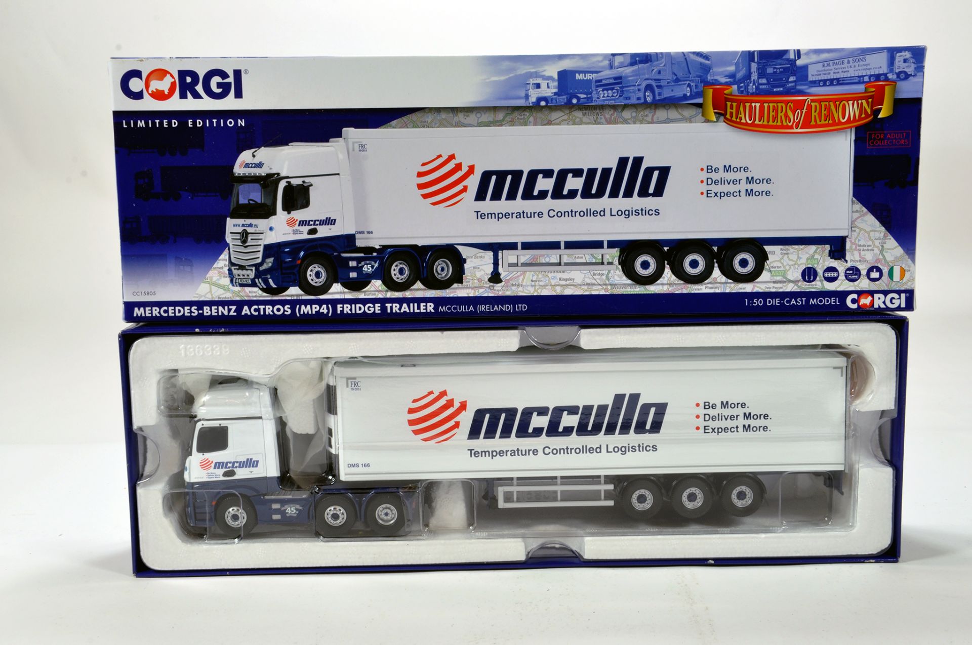 Corgi 1/50 diecast truck issue comprising No. CC15805 Mercdes Benz Actros Fridge Trailer in livery