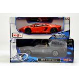 Maisto 1/18 diecast duo comprising Lamborghini and BMW 645 Cabrio. E to NM in Boxes.