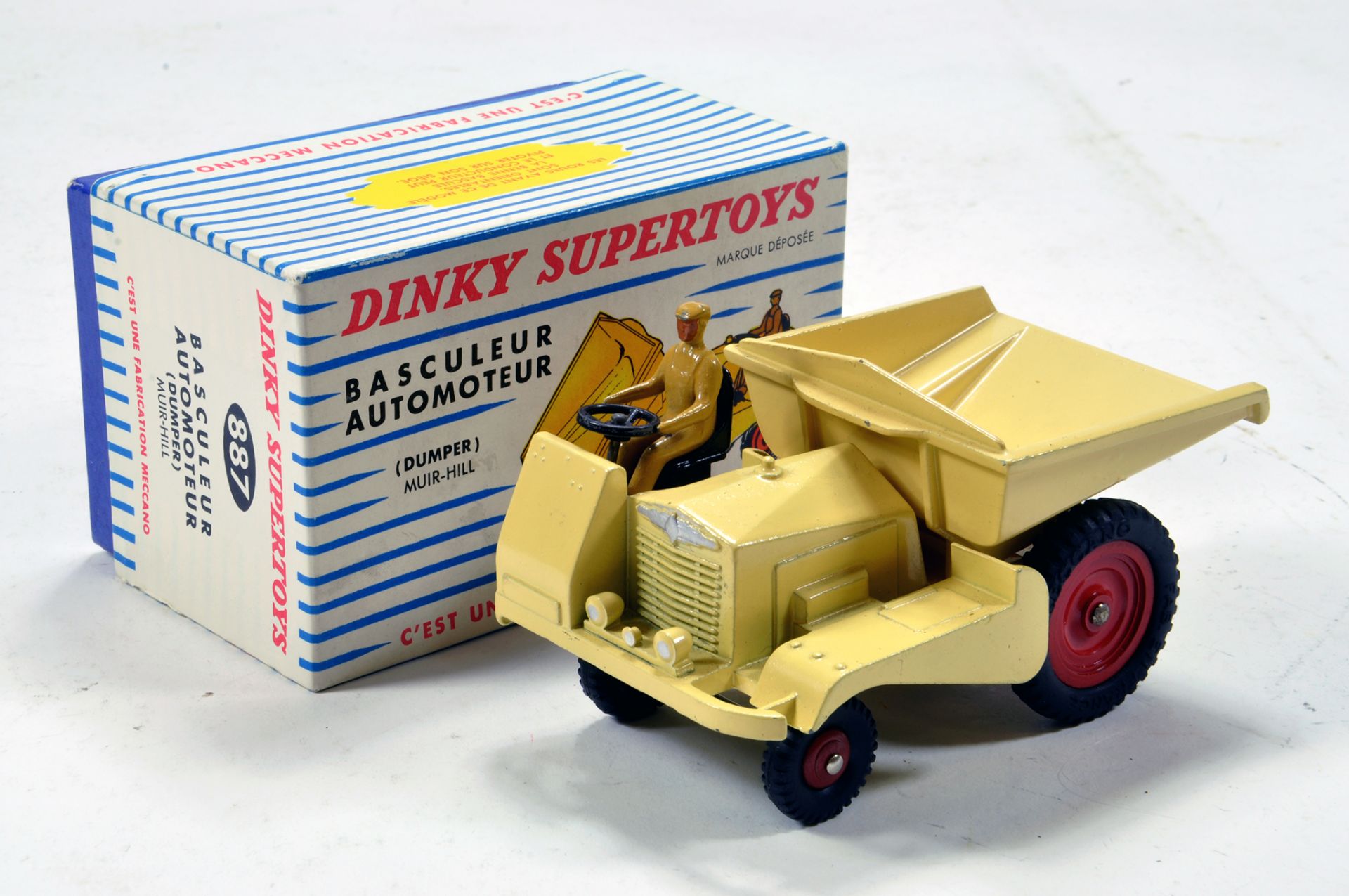 French Dinky No. 887 Basculeur Automoteur (Muir Hill Dumper) in pale yellow with red hubs and